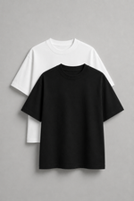 Noctilupus Premium 2-teiliges schwarz-weißes Oversize Basic T-Shirt-Set